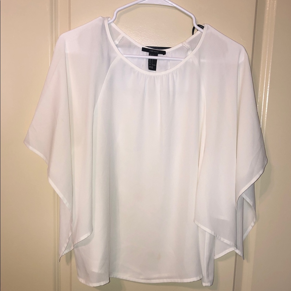 Forever 21 White Chiffon Flutter Sleeve Blouse